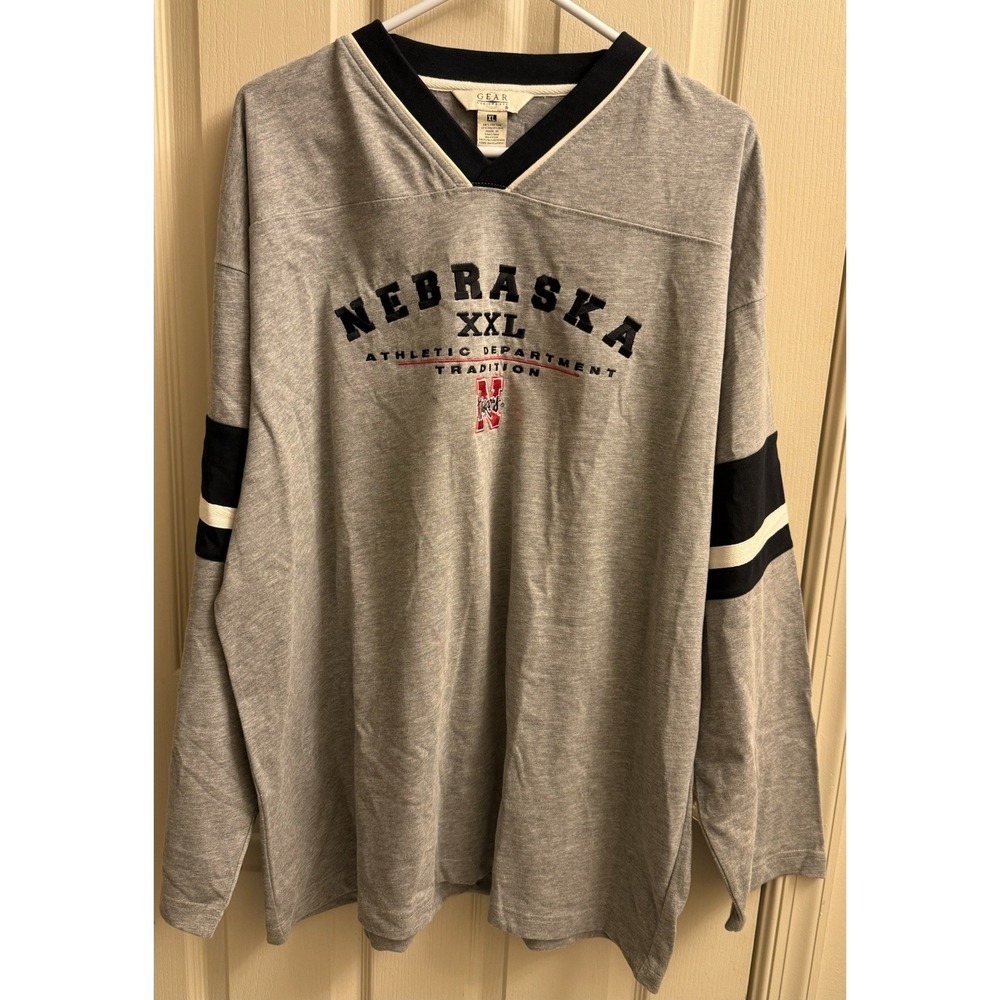 Nebraska Huskers Athletic Dept. Tradition Men's XL Gray V Neck Long Sleeve